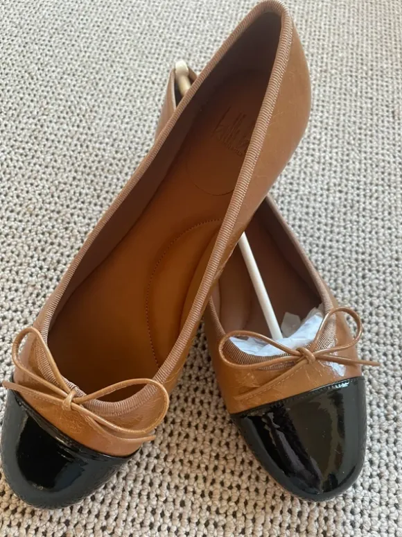 Billi Bi ballerina sko str.37 helt nye ikke brugt brun med sort lak snude