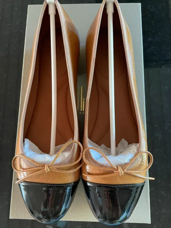 Billi Bi ballerina sko str.37 helt nye ikke brugt brun med sort lak snude