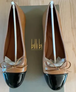 Billi Bi ballerina sko str.37 helt nye ikke brugt brun med sort lak snude