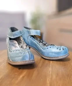 Błękitne ażurowe czółenka Rieker Antistress | Skóra | Rozmiar 36 (22,5 cm)