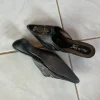 Black leather mules