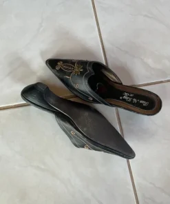 Black leather mules