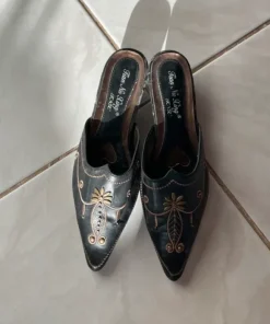 Black leather mules