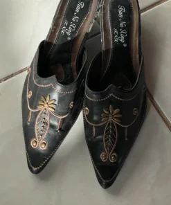 Black leather mules