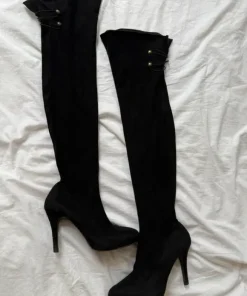 Black over-the-knee high heel boots