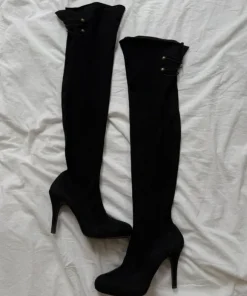 Black over-the-knee high heel boots