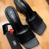 Black square toe heeled mules