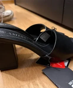 Black square toe heeled mules