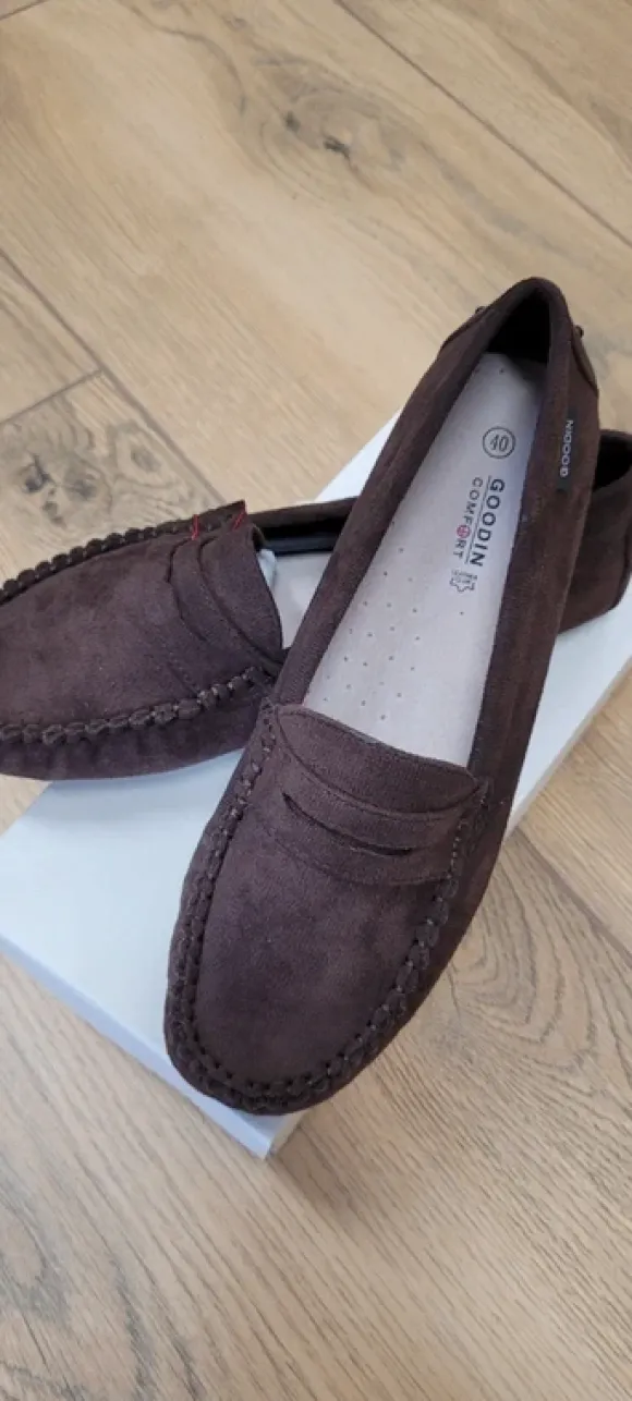 Buty damskie mokasyny czekoladowe skóra rozmiar 40