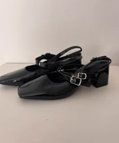 Cider • Black Patent Mary Jane Slingback Heels • 39