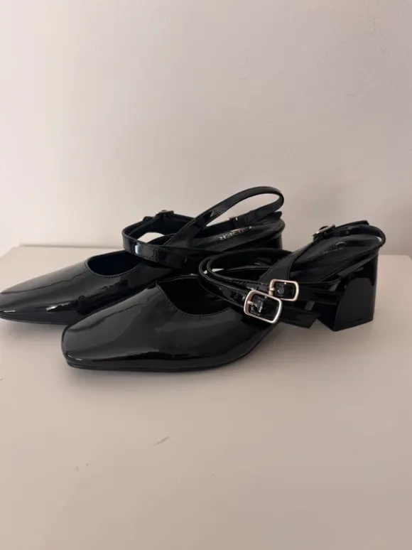 Cider • Black Patent Mary Jane Slingback Heels • 39