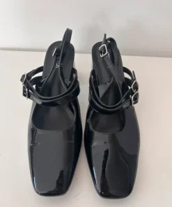 Cider • Black Patent Mary Jane Slingback Heels • 39