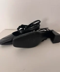 Cider • Black Patent Mary Jane Slingback Heels • 39