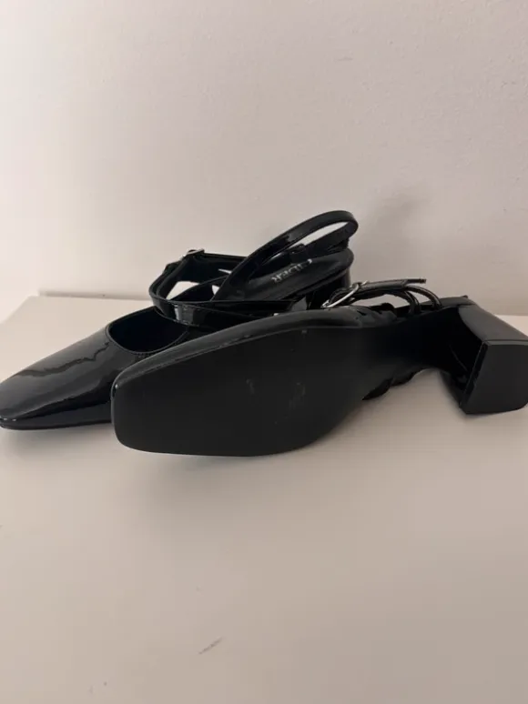 Cider • Black Patent Mary Jane Slingback Heels • 39