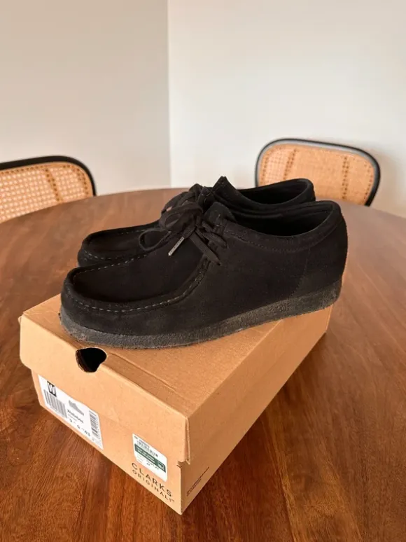 Clarks Originals Wallabee Black Suede Shoes, Size 43