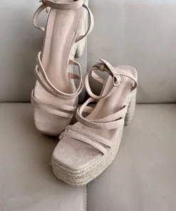 DeeZee sandały na koturnie obcasie espadryl beżowe paski sandals espadriles beige pumps wedges