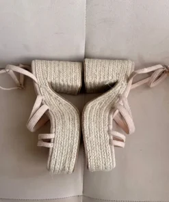 DeeZee sandały na koturnie obcasie espadryl beżowe paski sandals espadriles beige pumps wedges