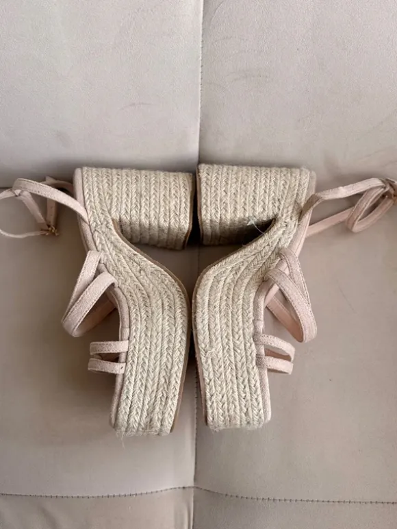 DeeZee sandały na koturnie obcasie espadryl beżowe paski sandals espadriles beige pumps wedges