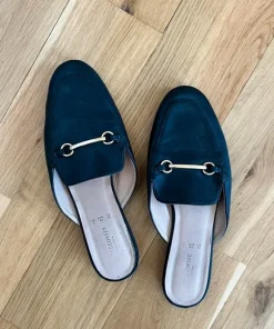 Fede mules Loafers mokkasiner sandaler sort med guld spænde