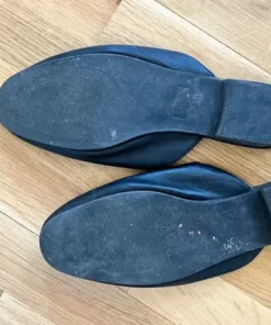 Fede mules Loafers mokkasiner sandaler sort med guld spænde