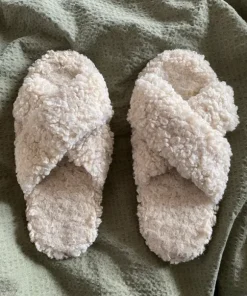 Fluffy white slippers