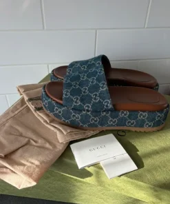 GUCCI monogram denim sandals mules