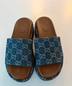 GUCCI monogram denim sandals mules