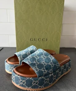 GUCCI monogram denim sandals mules