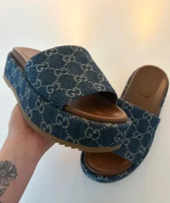 GUCCI monogram denim sandals mules