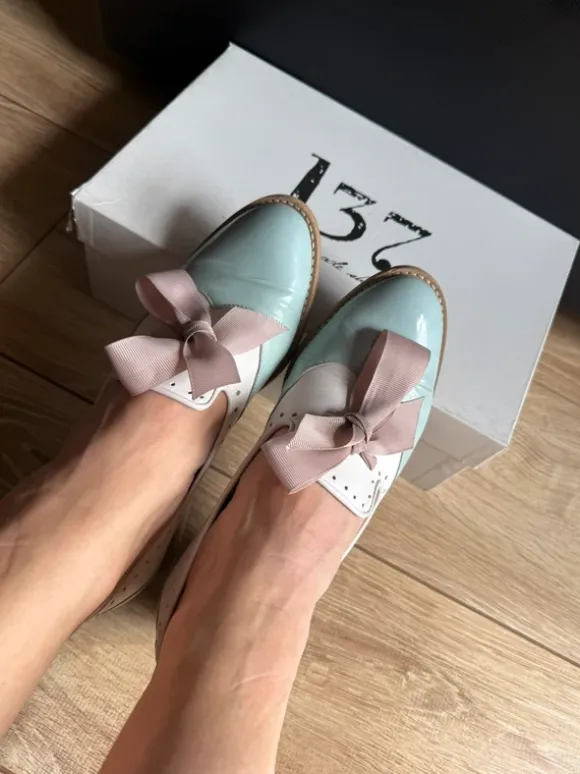 L37 skórzane lordsy 38 biało-miętowe ręcznie robione premium